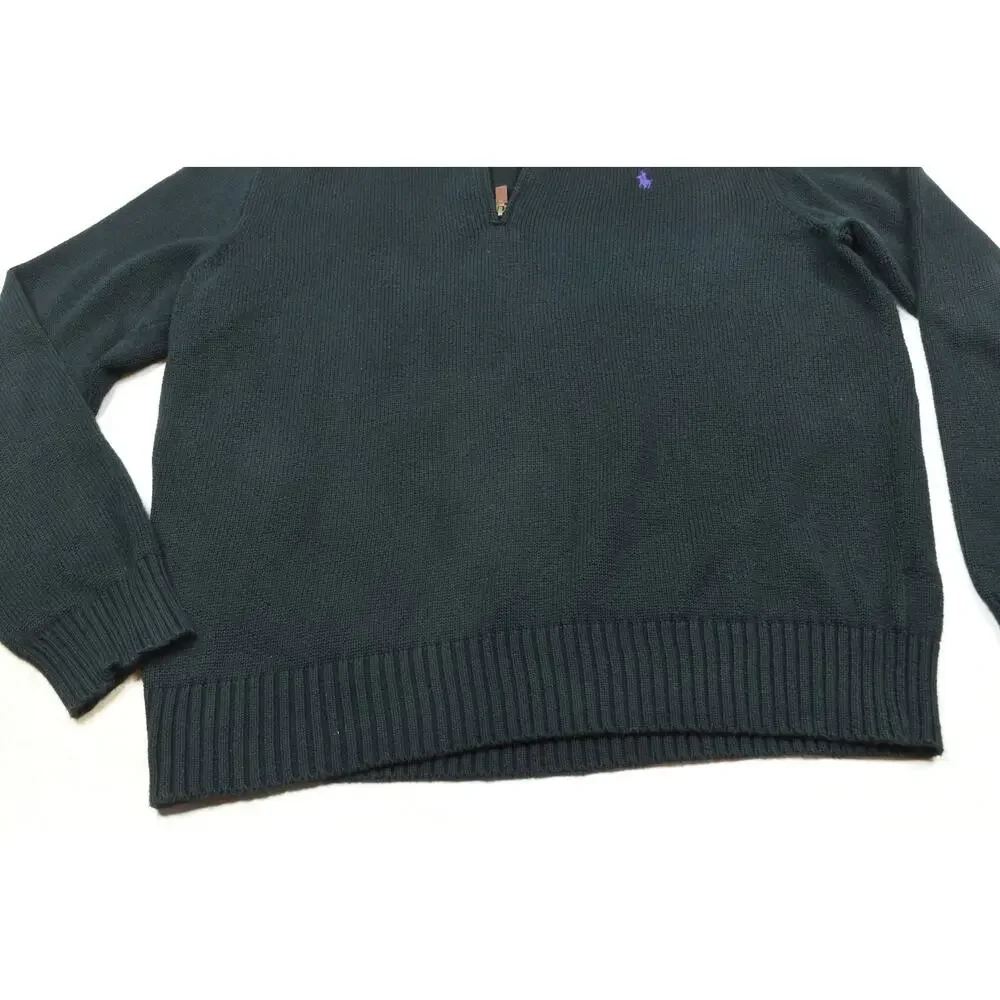 Polo Ralph Lauren 1/4 Zip Pullover Sweater Mens Large Black Long Sleeve Cotton